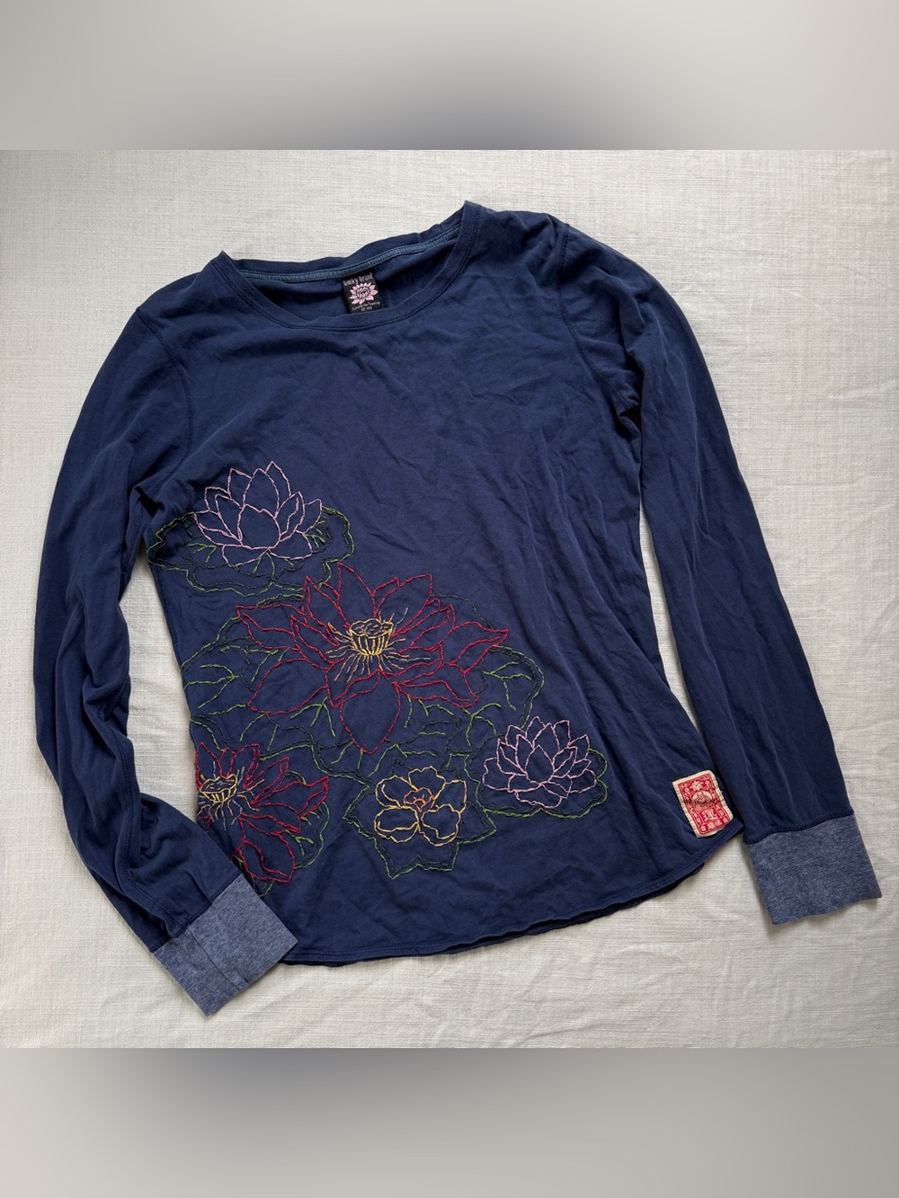 Vintage Lucky Brand Lotus Embroidered Cotton Long Sleeve Top L Boho - Picture 10 of 10
